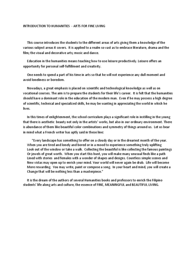 Introduction To Humanities Overview Pdf