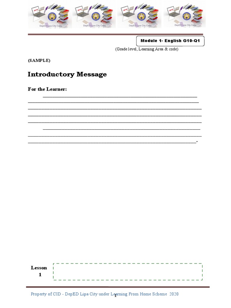 Introductory Message for DepED Lipa Modules | PDF | Learning | Teachers