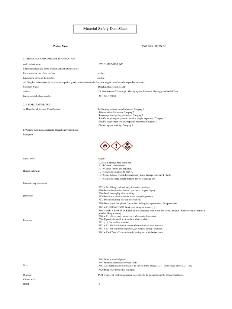 PVC TUBE MSDS - (2019) - Eng | PDF | Solubility | Magnesium