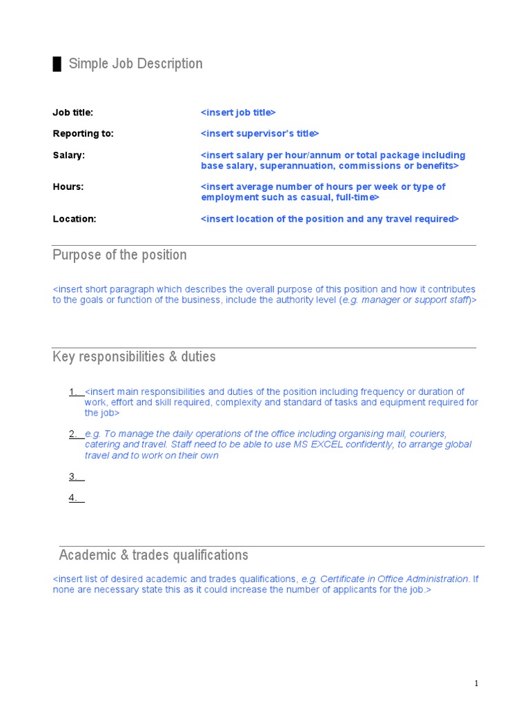 Simple Job Description Template | PDF