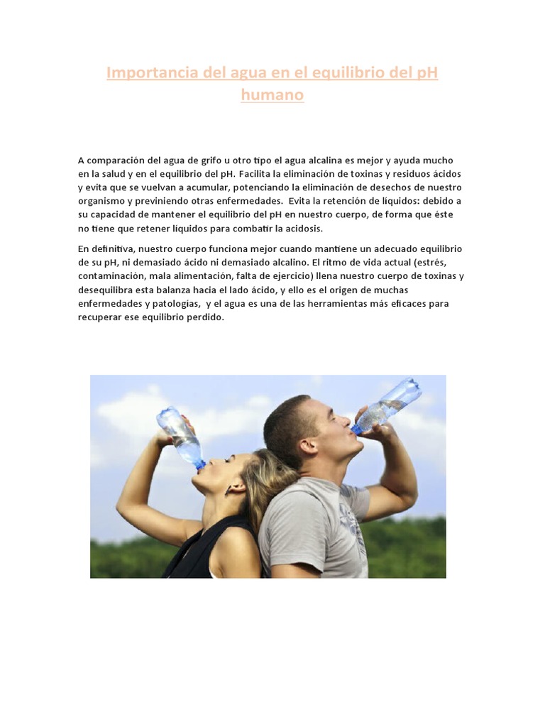 Agua y equilibrio del pH en salud humana | PDF
