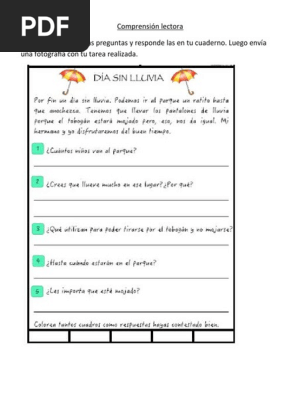 En La Escuela Comprensin Lector Espaol Ele Hojas De Trabajo Pdf Doc