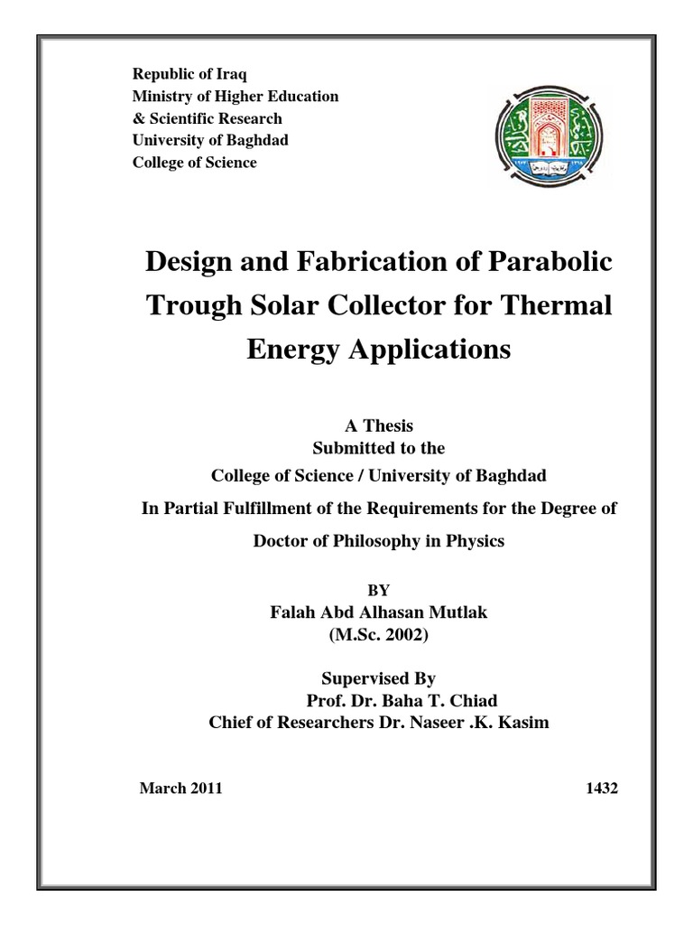 Design and Fabrication of Parabolic Trough Solar Collector For Thermal ...