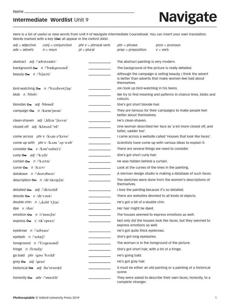Navigate Intermediate Wordlist Unit 9 PDF | PDF | Verb | Semantic Units
