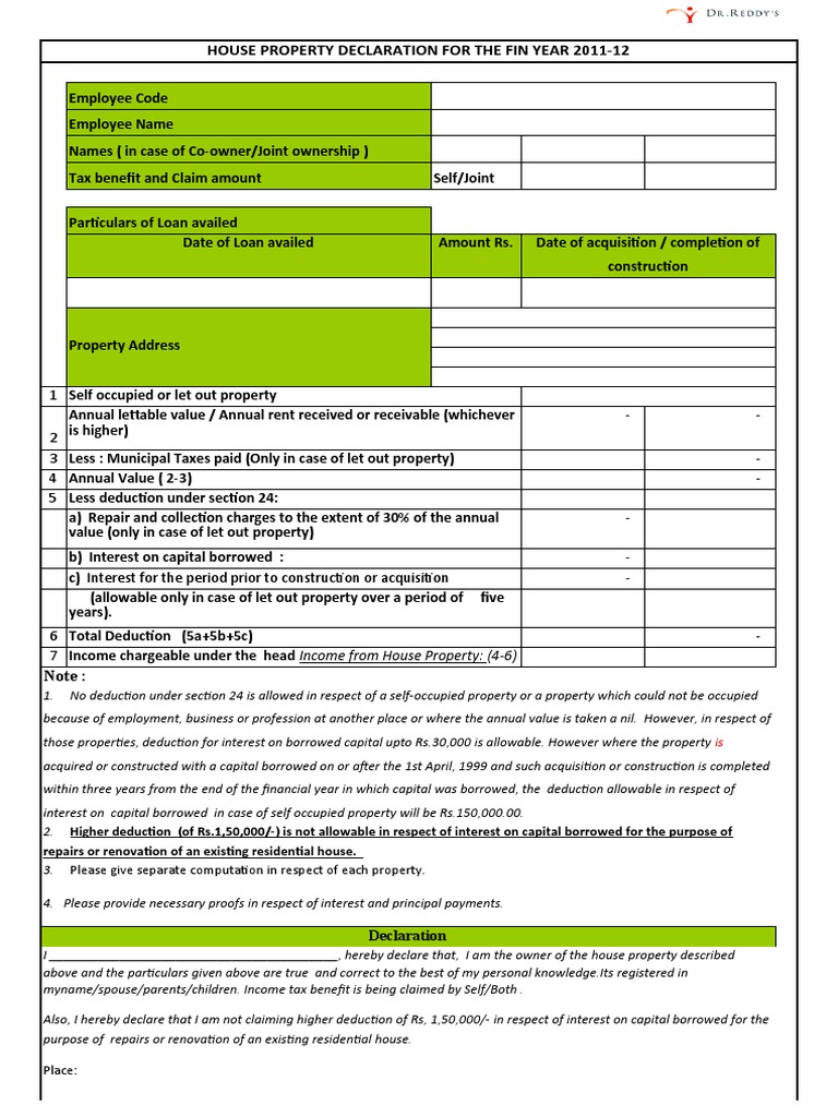 House Property Declaration - 2011-12 | PDF | Tax Deduction | Interest