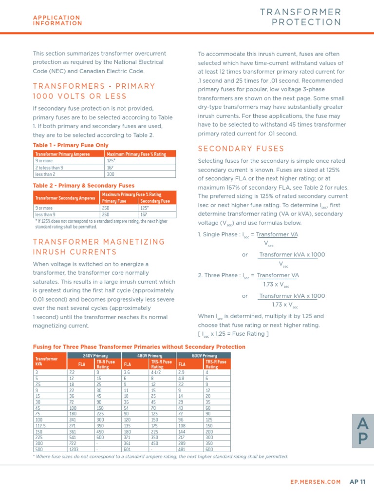 Transformer Overcurrent Protection Guide | PDF | Transformer | Fuse ...