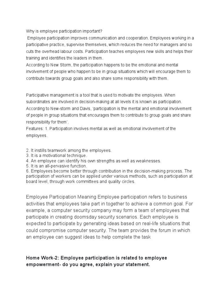 Importance of Employee Participation | PDF