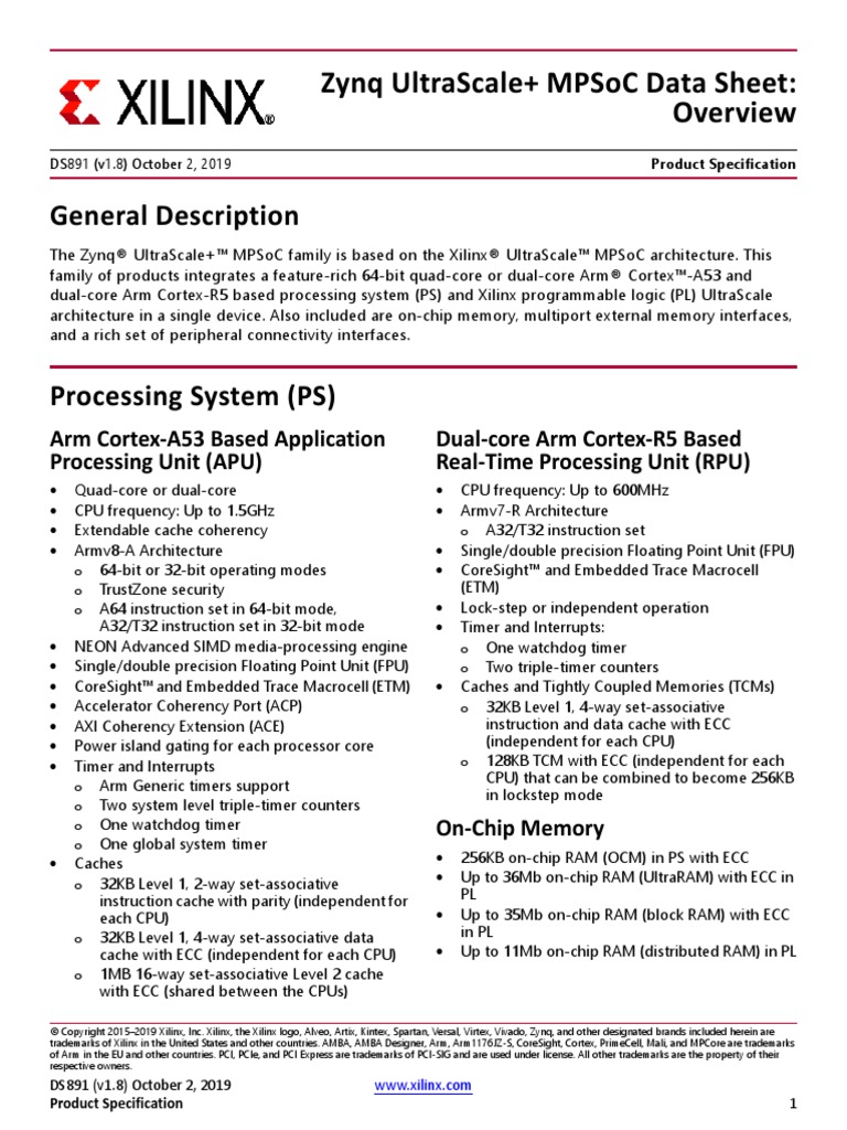 General Description: Zynq Ultrascale+ Mpsoc Data Sheet | PDF | Arm ...