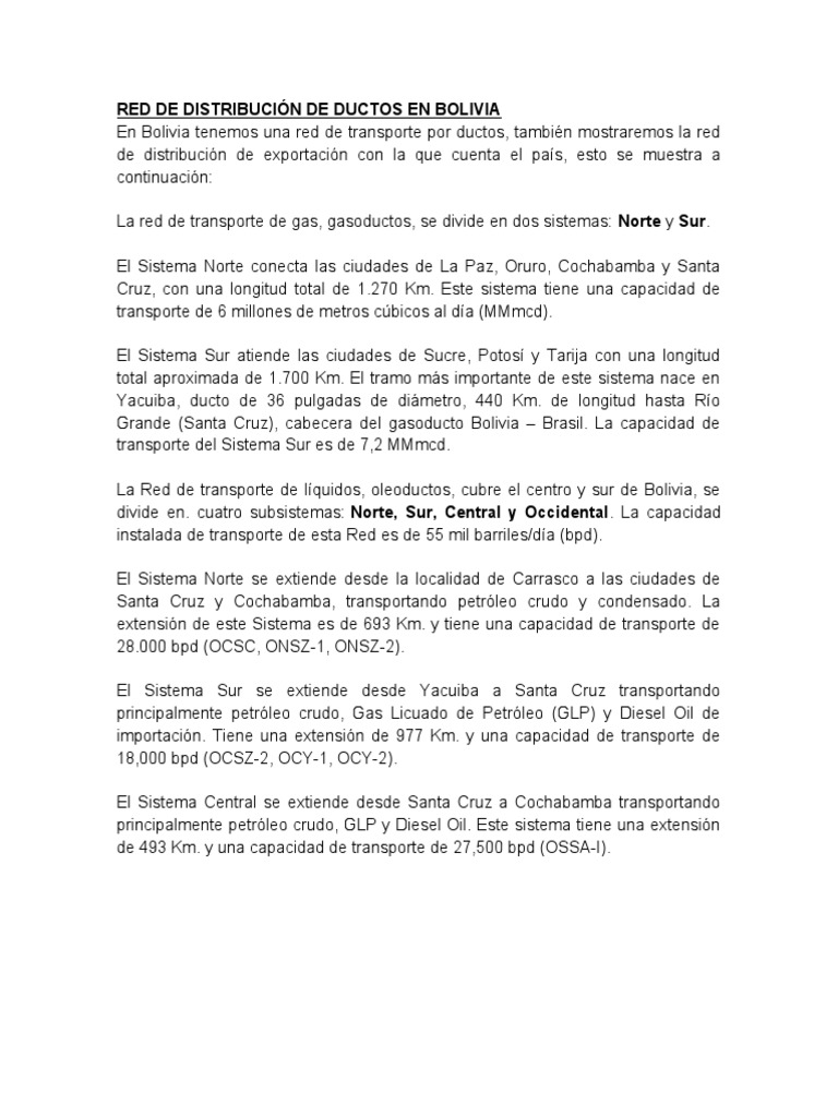 Red De Distribución De Ductos En Bolivia Pdf