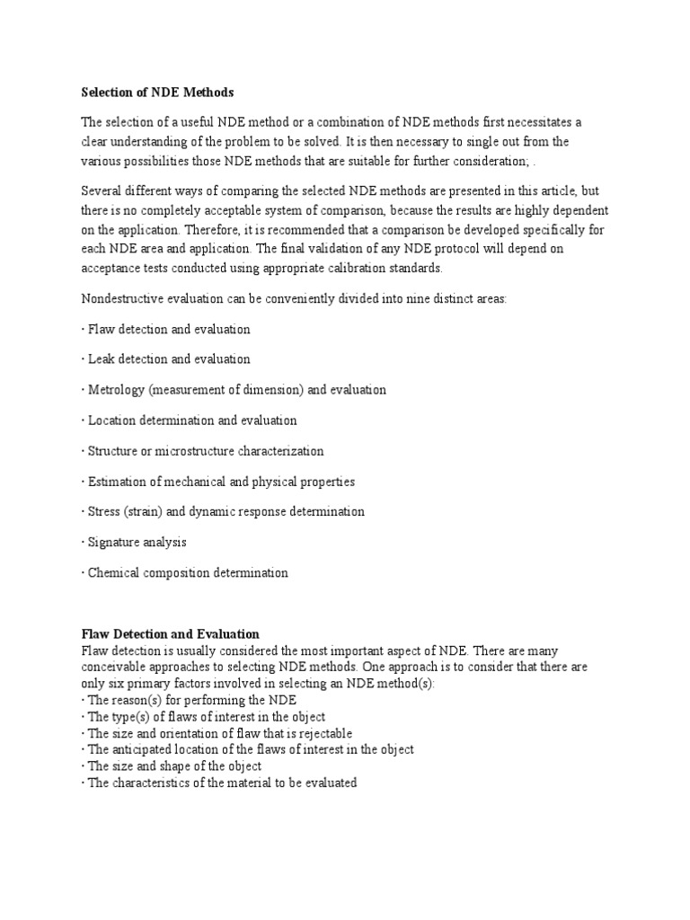 Selection of NDE Methods | PDF | Nondestructive Testing | Radiography