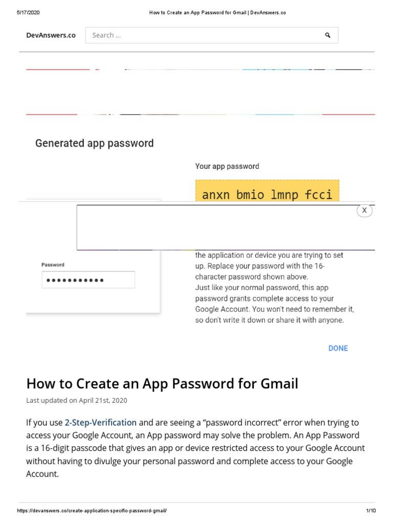 How To Create An App Password For Gmail - DevAnswers - Co PDF | PDF ...