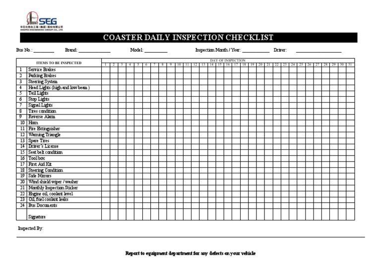 Daily Bus Inspection Checklist | PDF