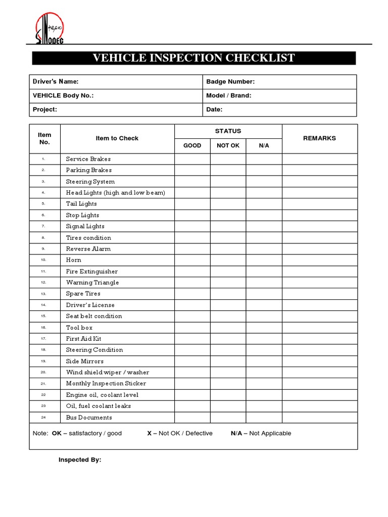 School Bus Inspection Checklist | PDF | Computers | Technology ...
