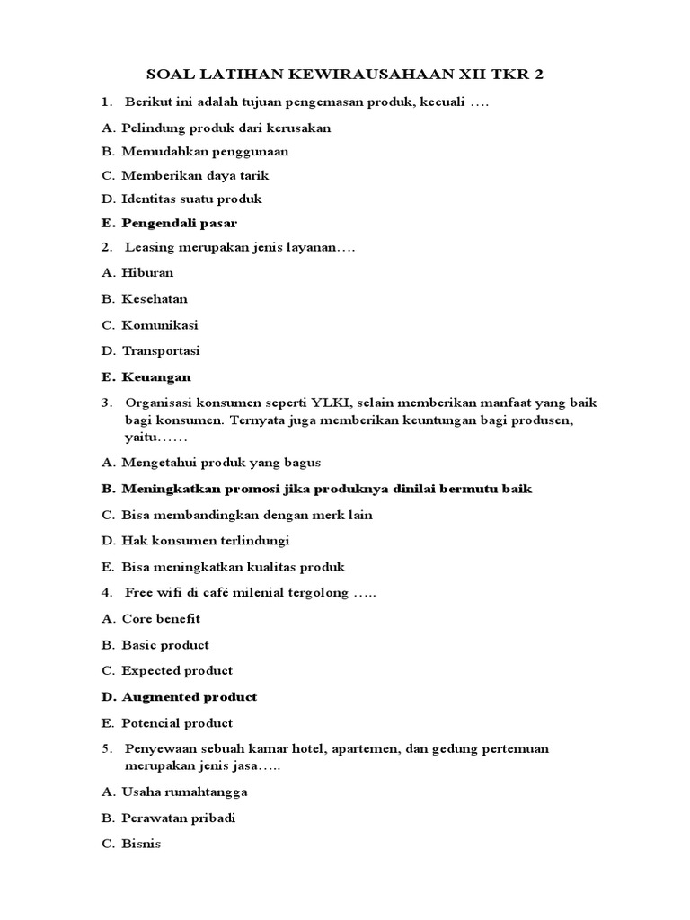 Latihan Soal Kewirausahaan Xii Pdf
