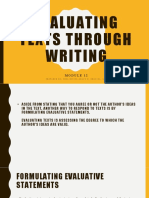 Evaluating Texts Through Writing: Prepared By: Miss Divine Grace D. Erguiza, LPT