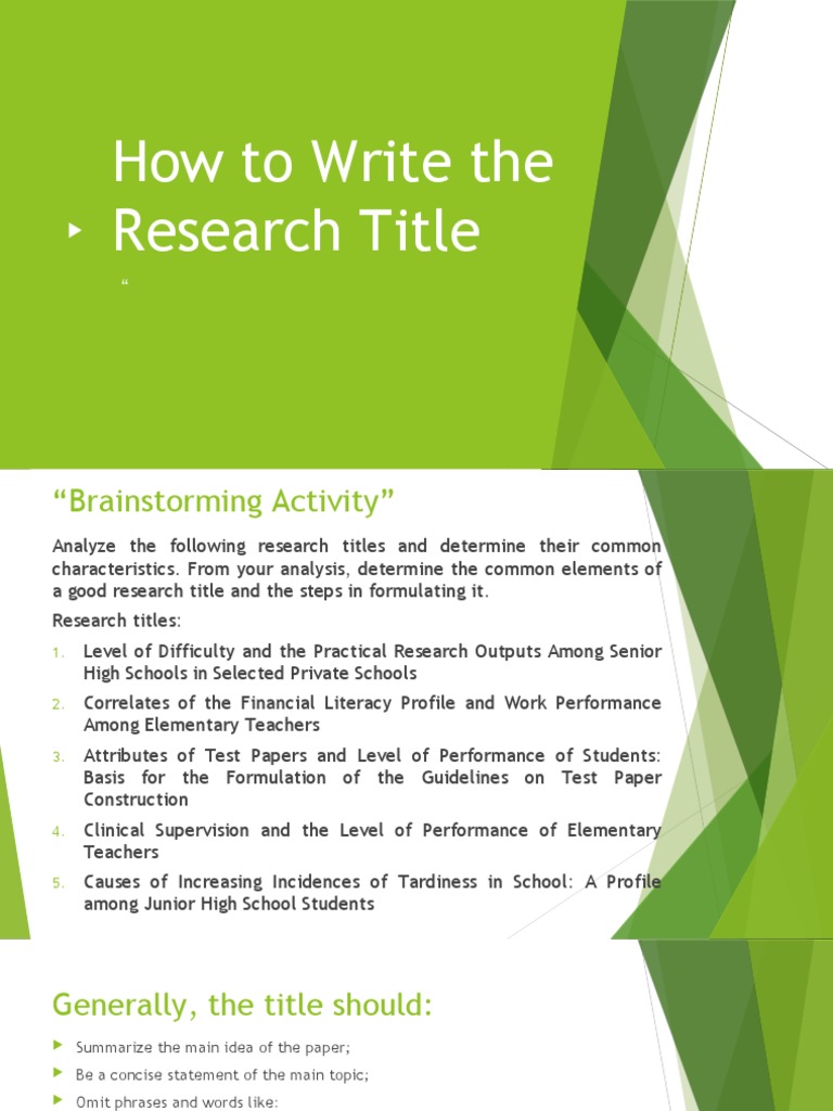 How To Write The Research Title | PDF | Curriculum | Schools