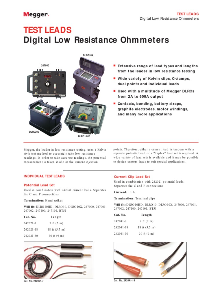 Megger DLRO Test Lead Options | PDF | Switch | Manufactured Goods