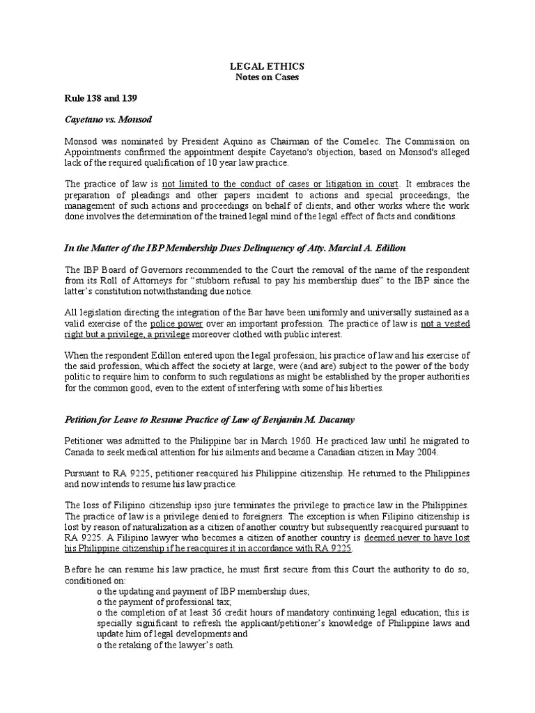 Legal Ethics Case Summaries | PDF | Notary Public | Lawyer