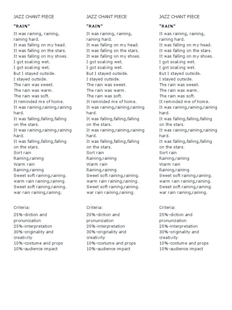 Jazz Chant Piece | PDF | Clouds, Fog And Precipitation | Precipitation