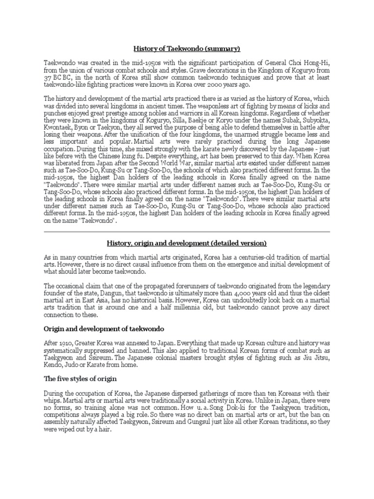 The History and Development of The Martial Arts PDF Karate Korean