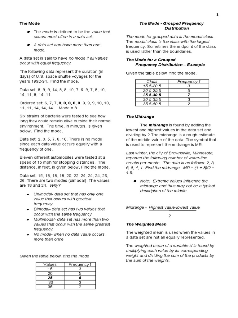 Understanding the Mode in Data Sets | PDF | Mean | Mode (Statistics)