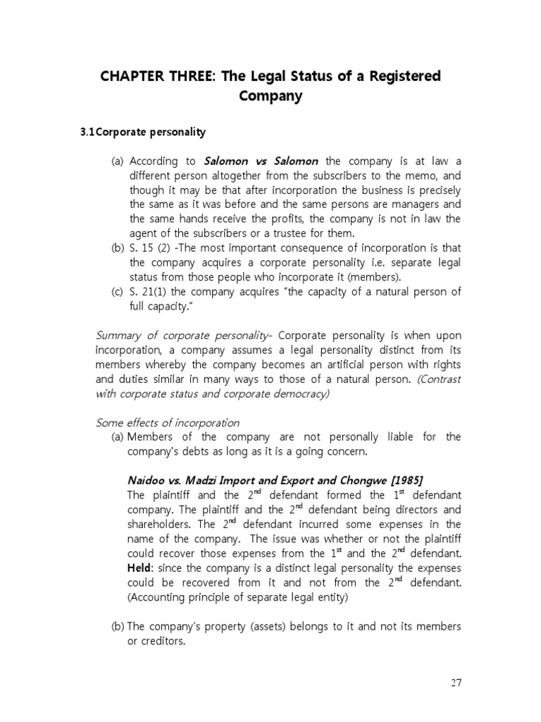 CHAPTER THREE The Legal Status of A Registered Company PDF