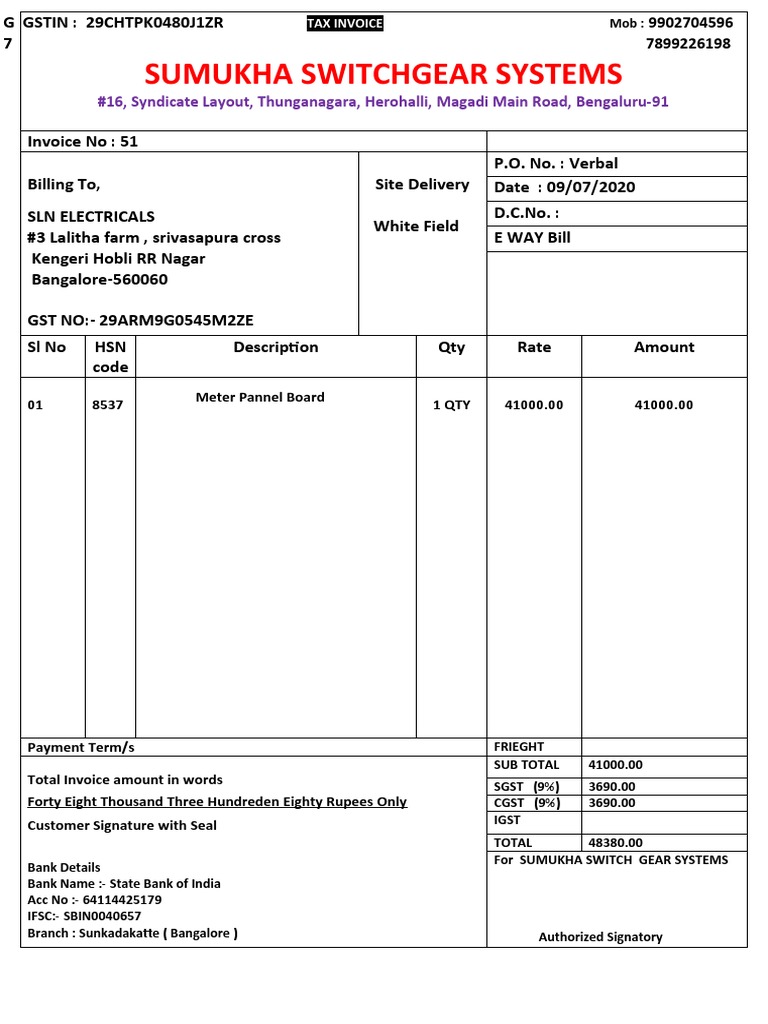 GST Invoice for Meter Panel Board Sale | PDF