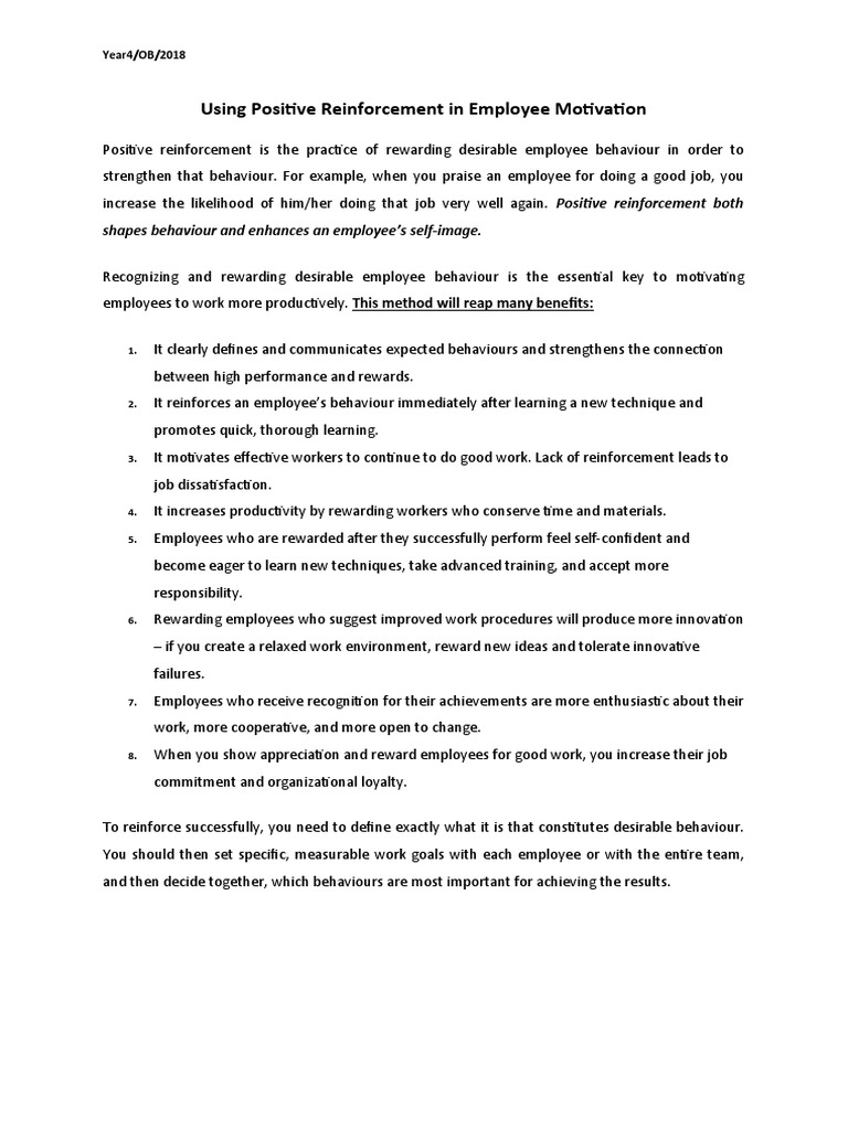 Positive Reinforcement in Employee Motivation | PDF | Reinforcement ...