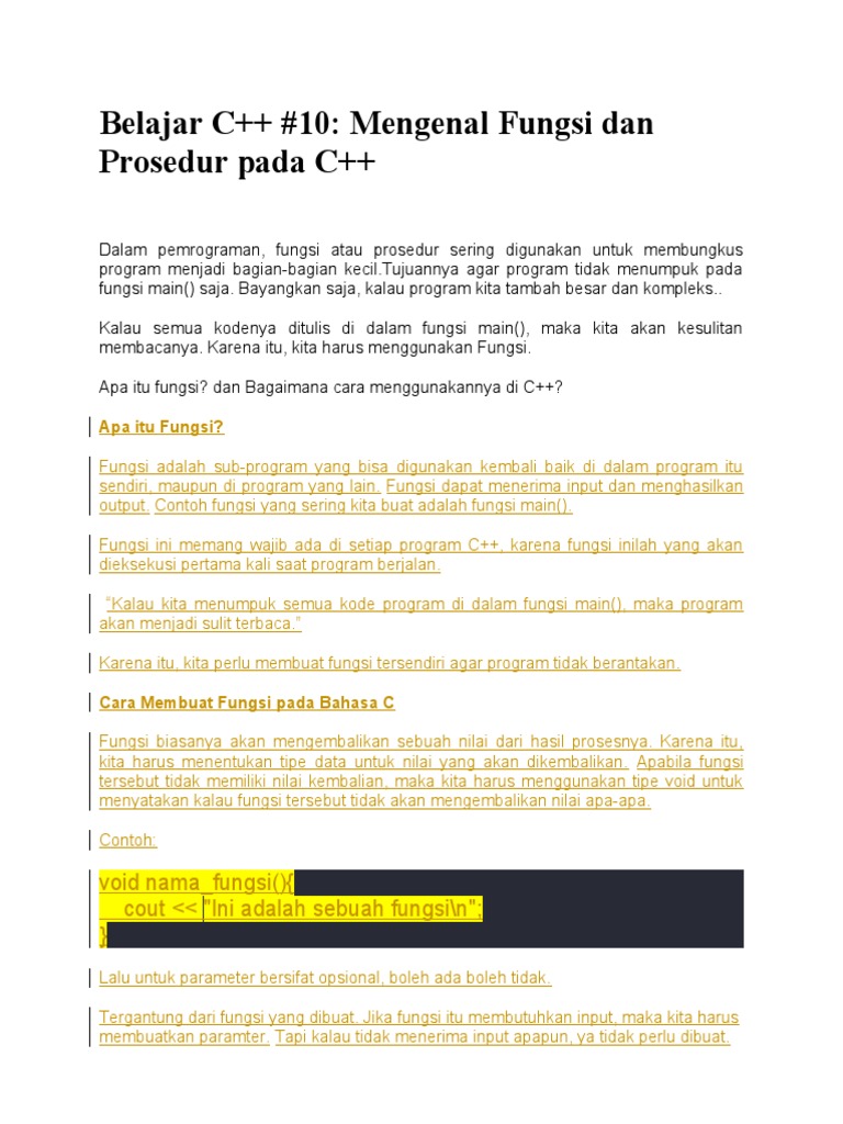 Fungsi dan Prosedur dalam C++ | PDF