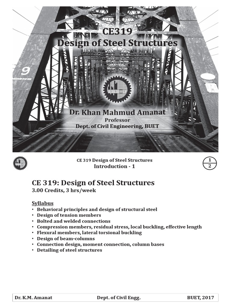 Ce 437 Pdf 01 Intro 01 Steel Design Of Steel Structure Pdf