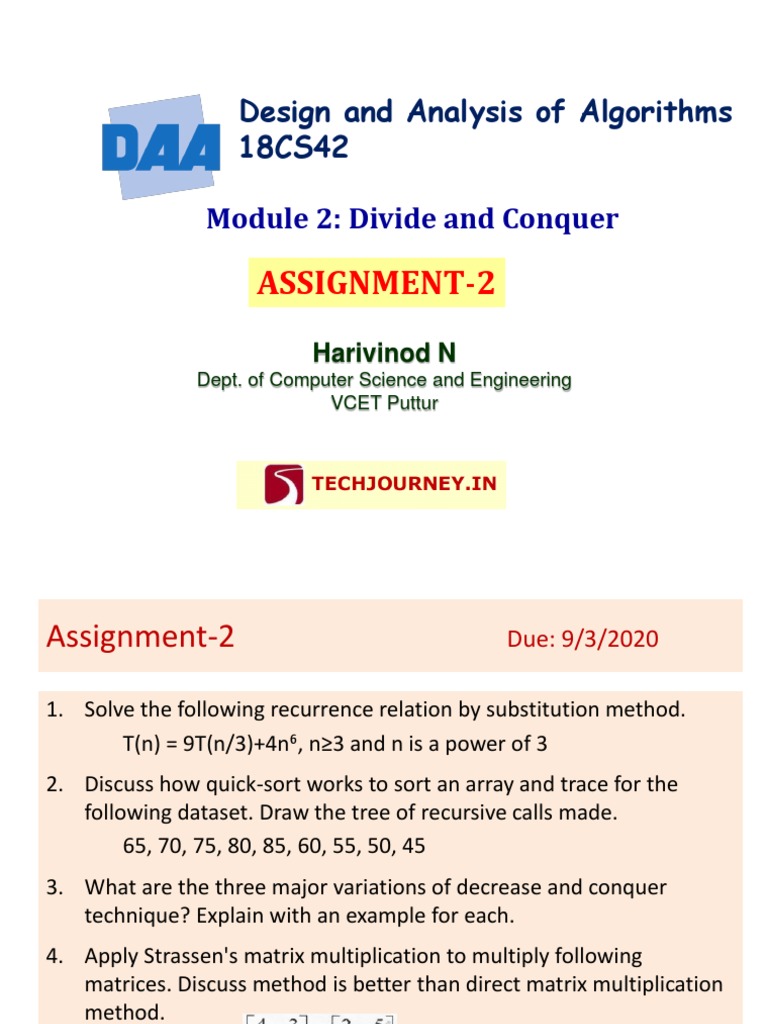 Assignment-2: Design and Analysis of Algorithms 18CS42 | PDF