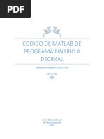 Codigo de Matlab de Programa Binario A Decimal