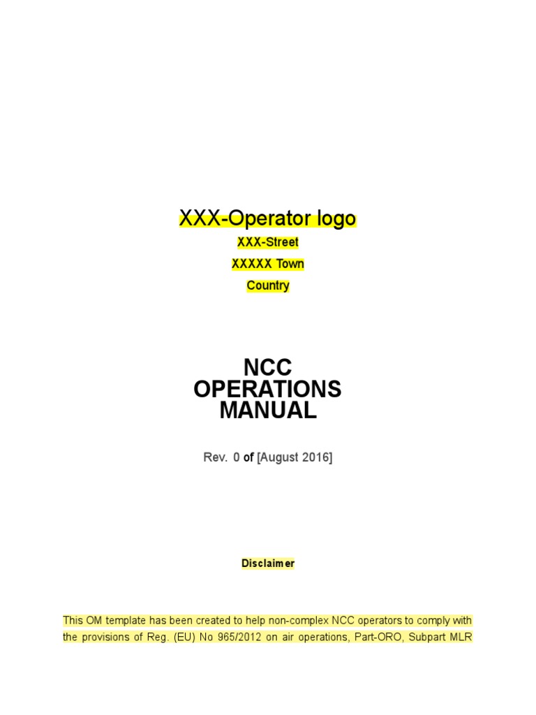 OM Template For Non-Complex NCC Operators - August 2016 | PDF | Visual ...