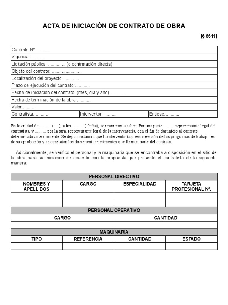 Acta de Inicio de Contrato de Obra | PDF | Gobierno | Business
