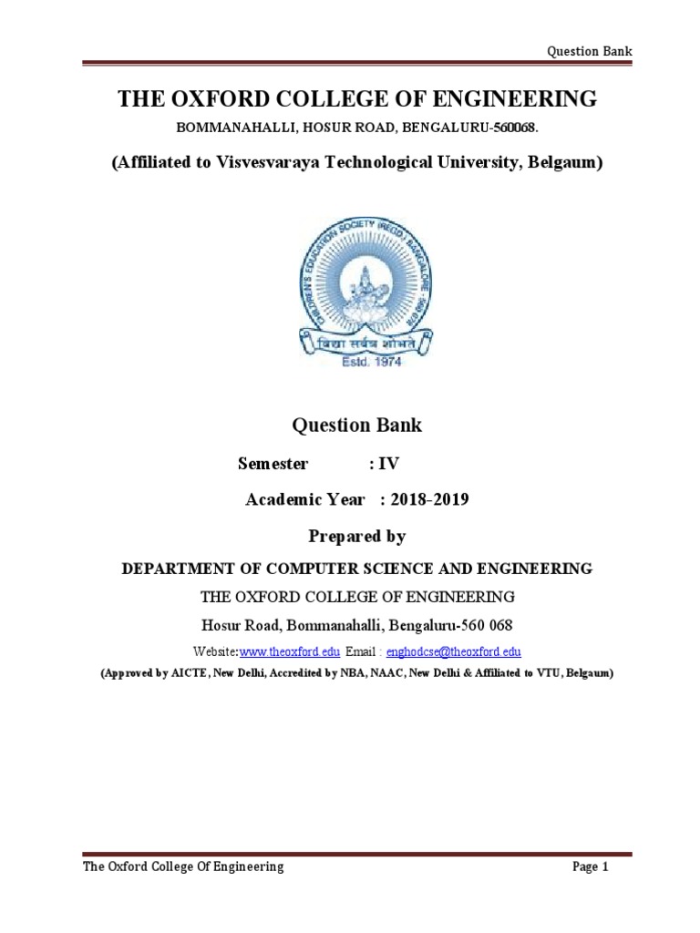 The Oxford College of Engineering: (Affiliated To Visvesvaraya ...