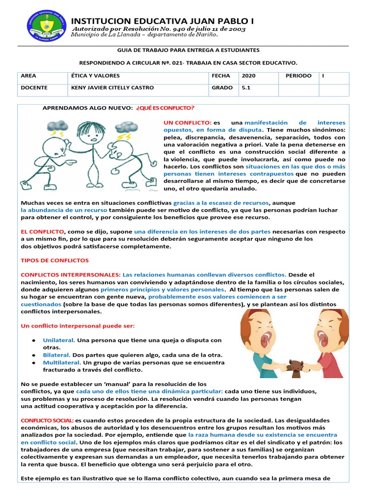 7 GUIA DE ETICA Y VALORES. Que Es Conflicto | PDF | Conflicto (proceso ...