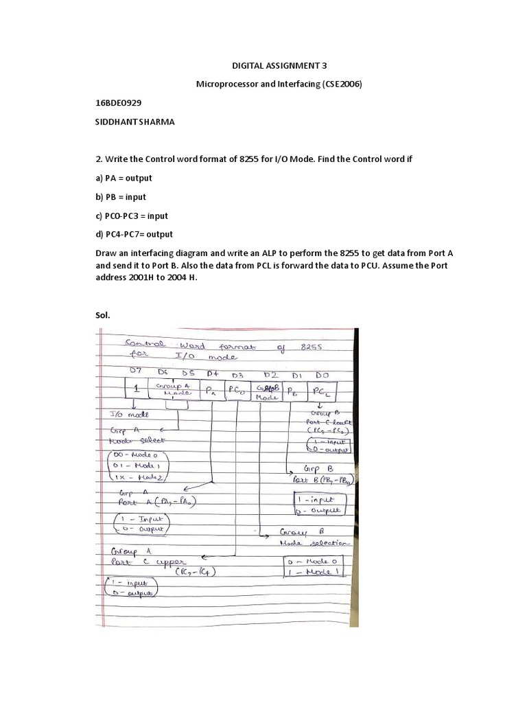 Write The Control Word Format Of 8255 For I O Mode Find The Control