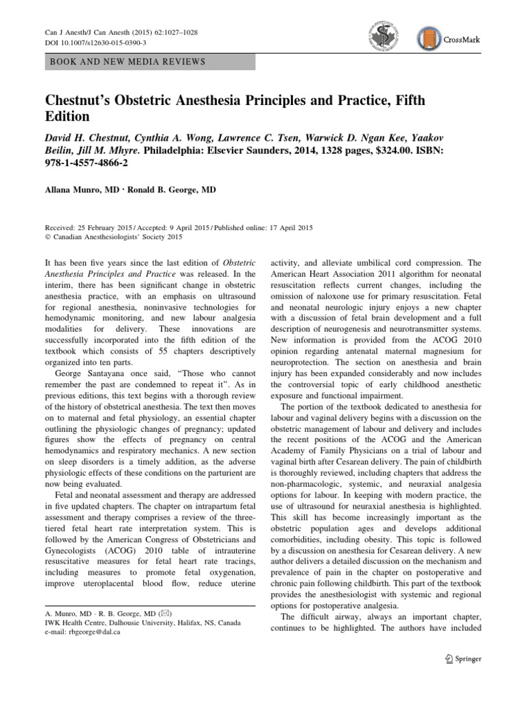 Chestnut's Obstetric Anesthesia Principles and Practice, Fifth Edition