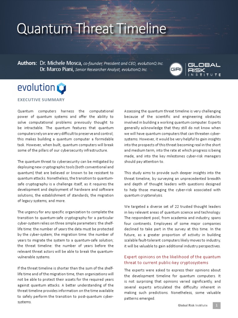 Quantum Threat Timeline Executive Summary Pdf Quantum Computing