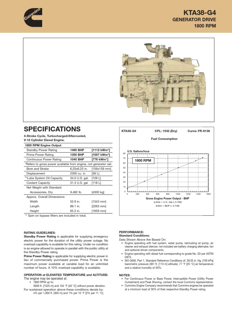 Specifications KTA38 G DRIVE | PDF | Piston | Engines