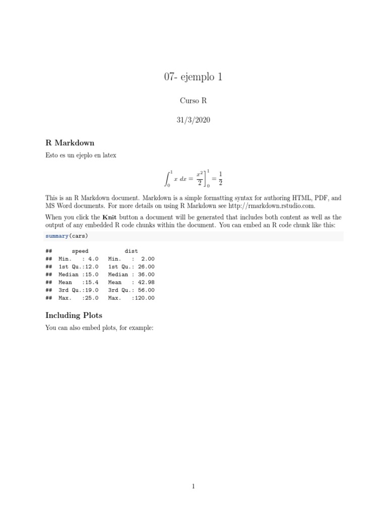 R Markdown Example with Code and Plots | PDF