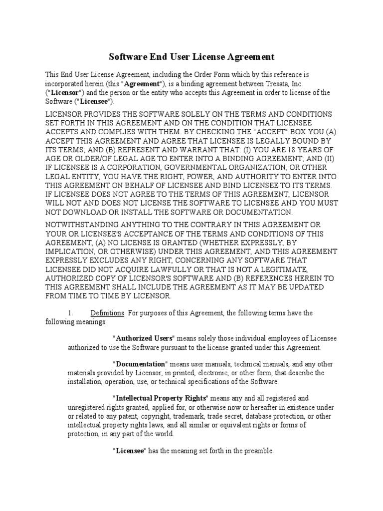 Software End User License Agreement | PDF | License | Civil Law (Legal ...