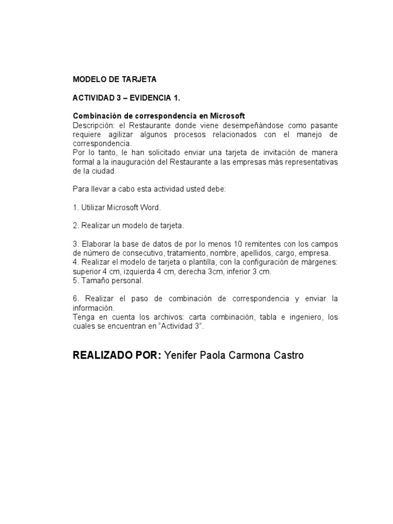 Modelo de Tarjeta Word | PDF, image size:768x1024