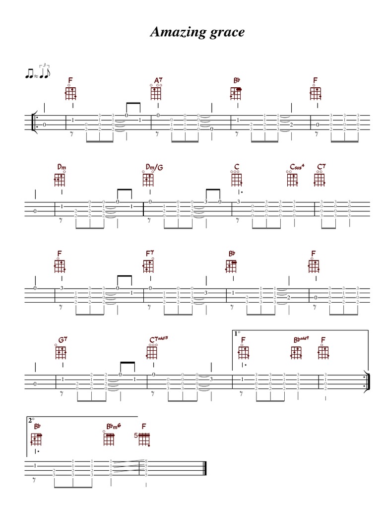 Amazing Grace Ukulele TAB Fingerstyle PDF