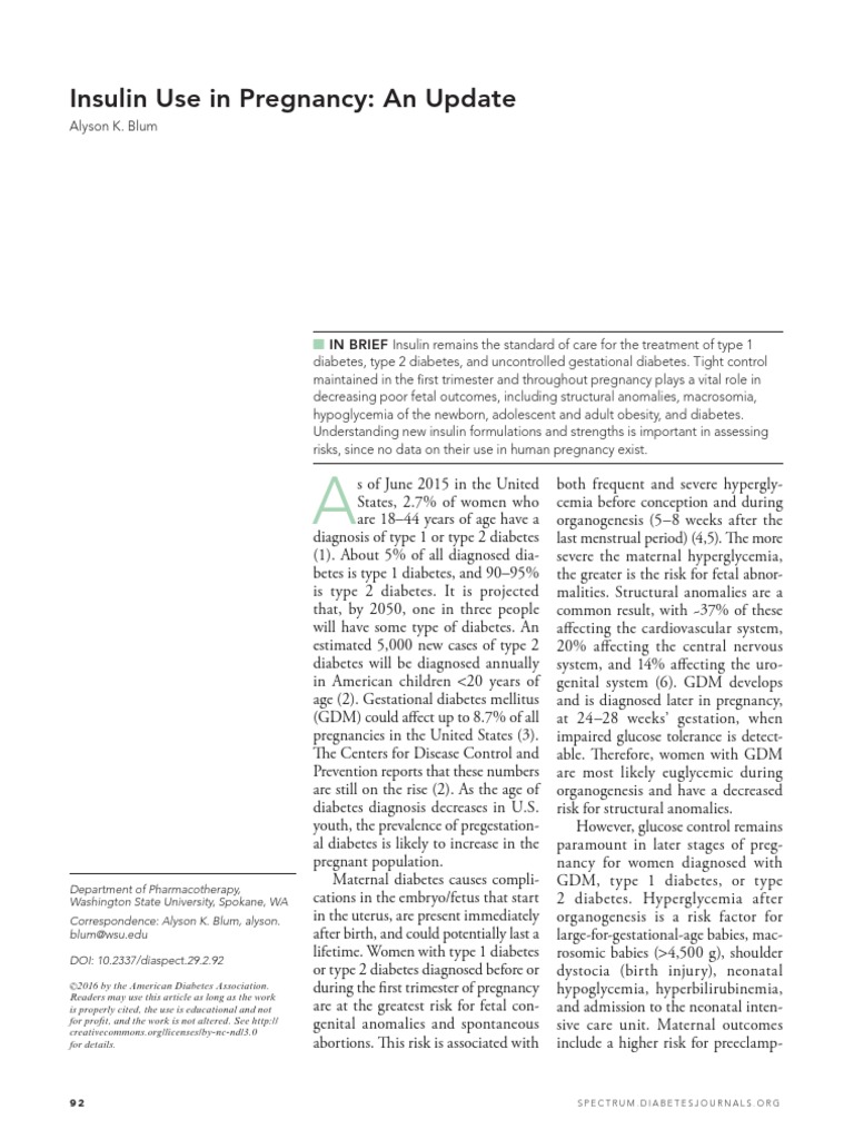 Insulin Use in Pregnancy: An Update | PDF | Gestational Diabetes | Insulin