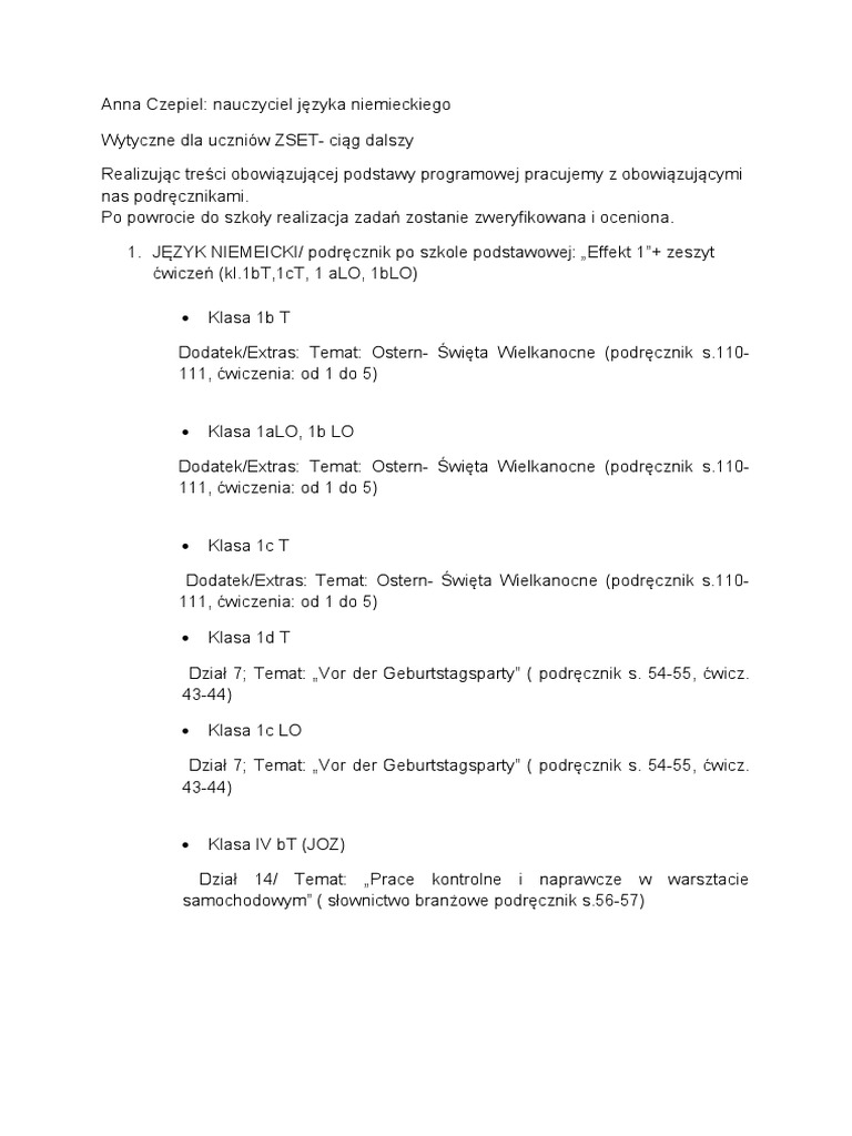 Sprawdzian Z Niemieckiego Klasa 8 Dział 1 Gesundheit In Deutschland