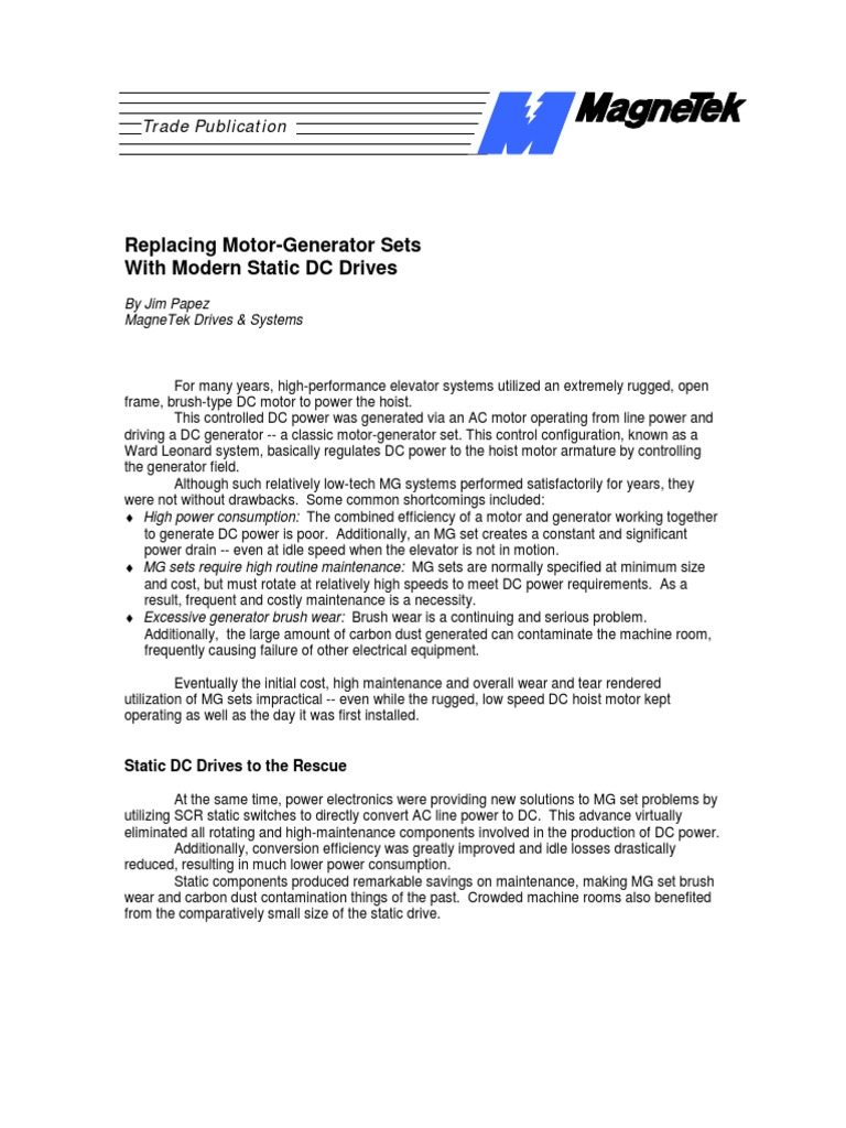 Replacing Sets With Modern Static DC Drives Trade
