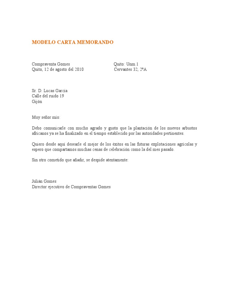 Ejemplo Modelo Carta Memorando