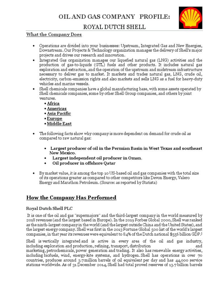 Oil and Gas Company Profile PDF Royal Dutch Shell Liquefied