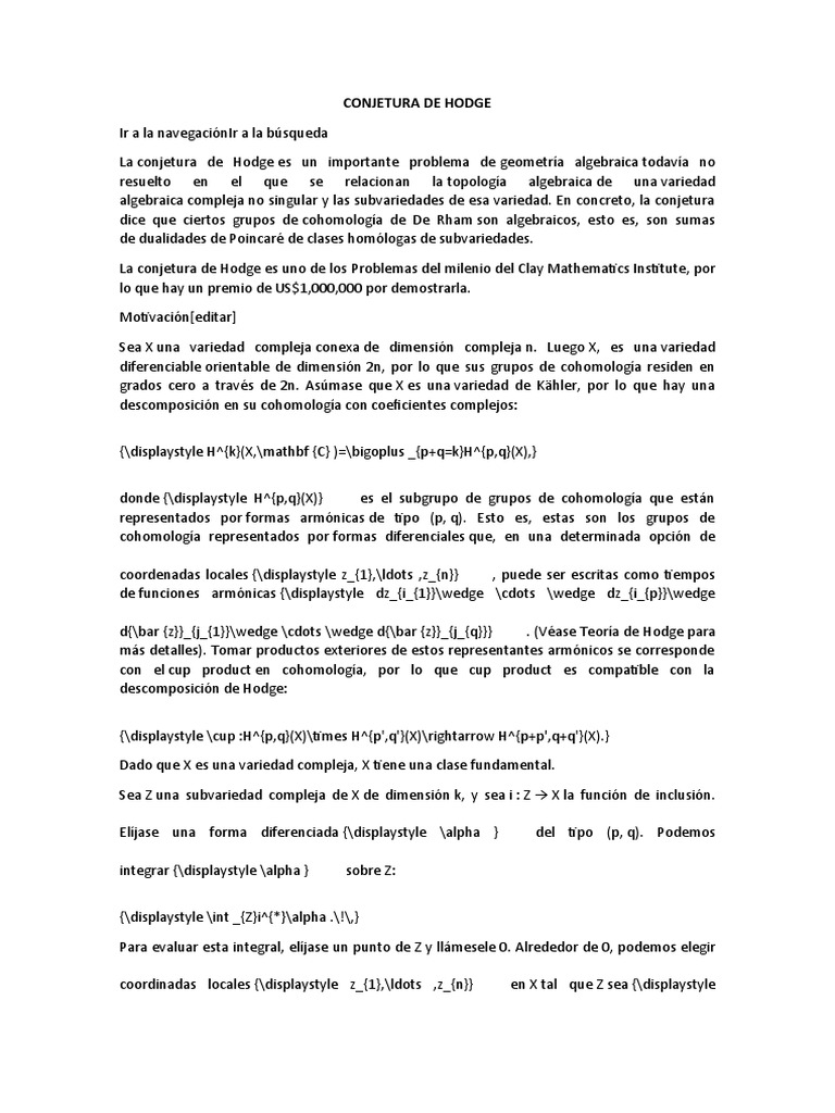 La Conjetura de Hodge: Un Problema Abierto | PDF | Topología algebraica ...